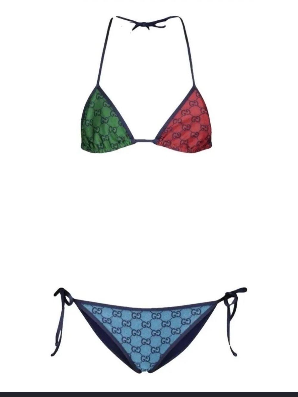 Gucci Tri-Color Logo String Bikini in Green, Red & Light Blue